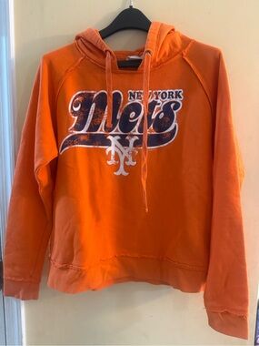 NY Mets 5th & Ocean/ MLB Orange Pullover Hoodie with Hood, Large